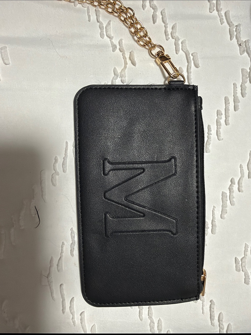 Black Embossed 'M' Chain Wristlet Card Holder - Women Accessories